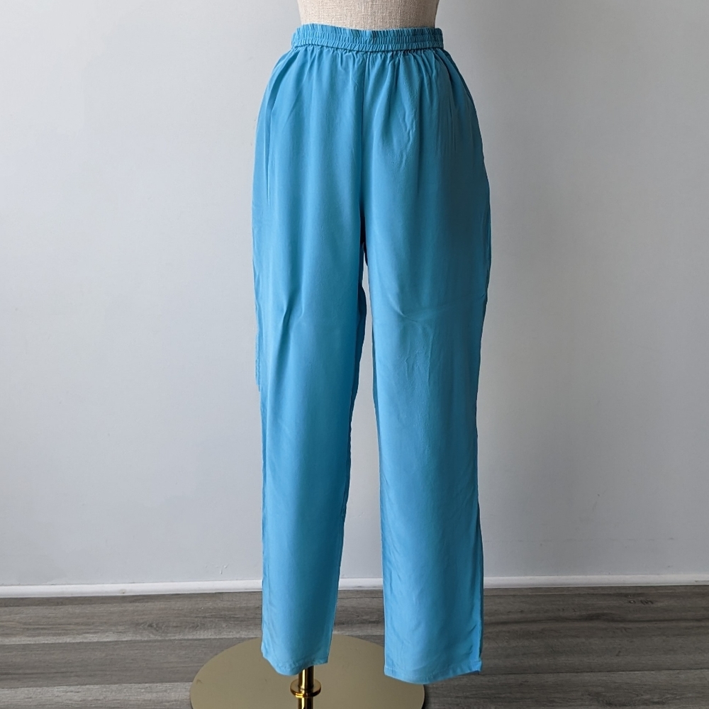 DVF Silk Assets Blue Vintage Silk Pull-On Pants Size S